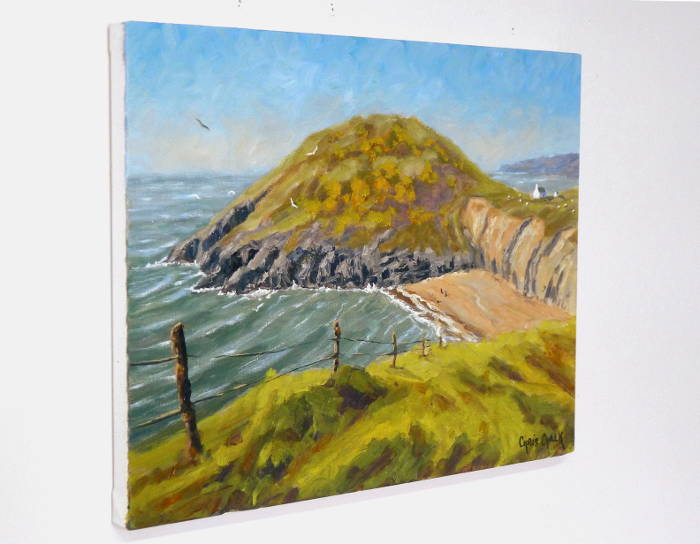 painting of Mwnt beach hanging on the wall