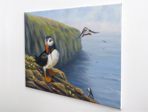 Puffin painting on the easel