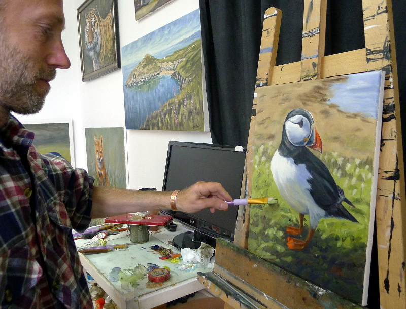 puffin painting on the easel
