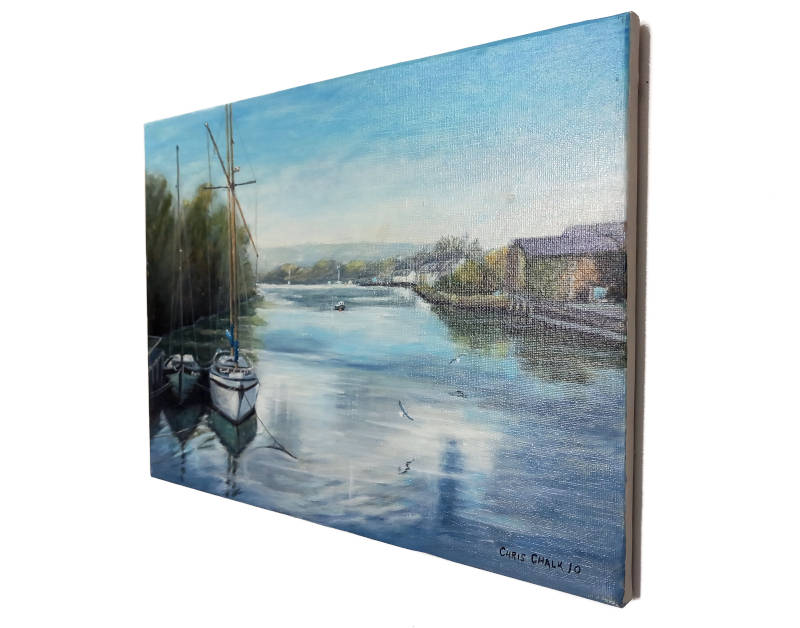 A photograph of a painting of the river Teifi at Cardigan in Ceredigion