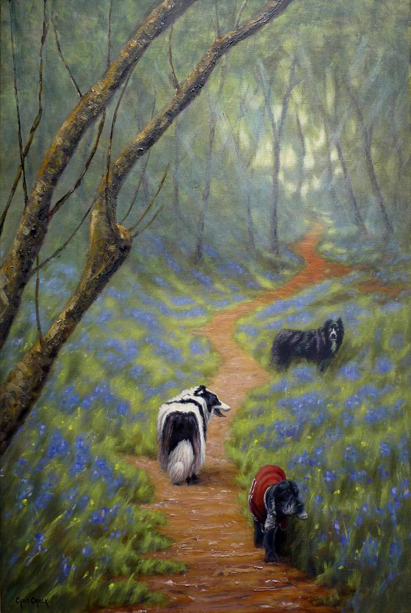 Collie dog and cocker spaniel painting