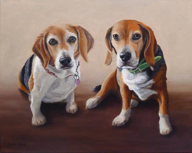 Bespoke Pet Portrait Oil Painting - Stella and Gideon Beagles