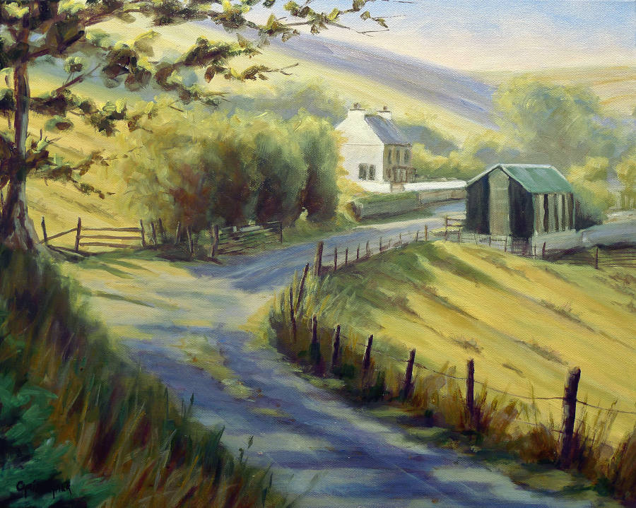 A Welsh landscape painting of the Cambrian mountains in mid Wales.
