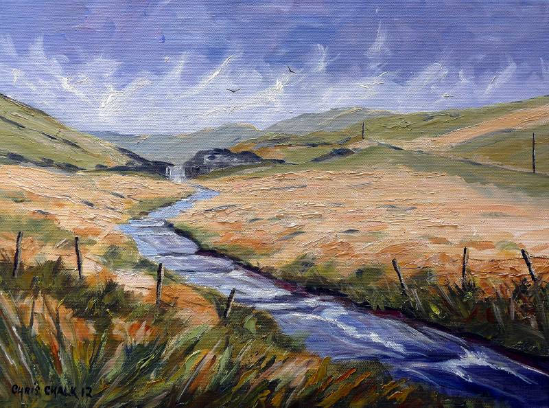 Chris Chalk oil painting of the Preseli Mountains in West Wales commissioned for the Berghaus advertising campaign