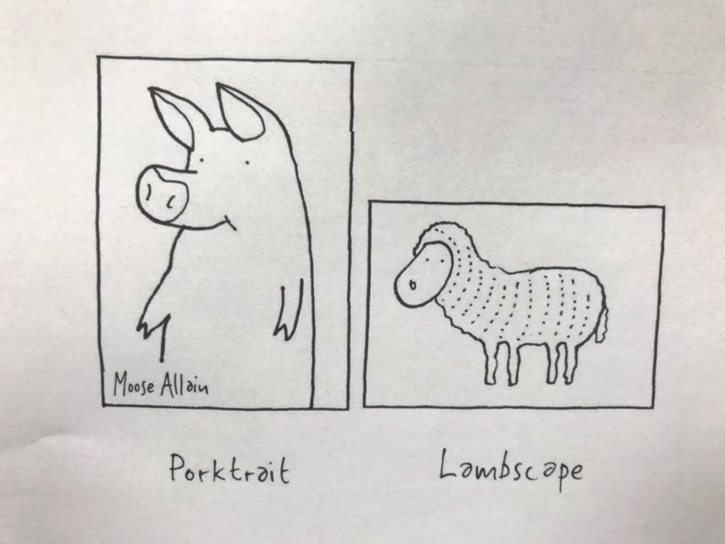 Porktrait and Lambscape drawing